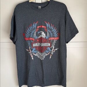 Harley-Davidson Dark Gray Eagle Graphic Tee w/ Red & Blue Accents only worn once